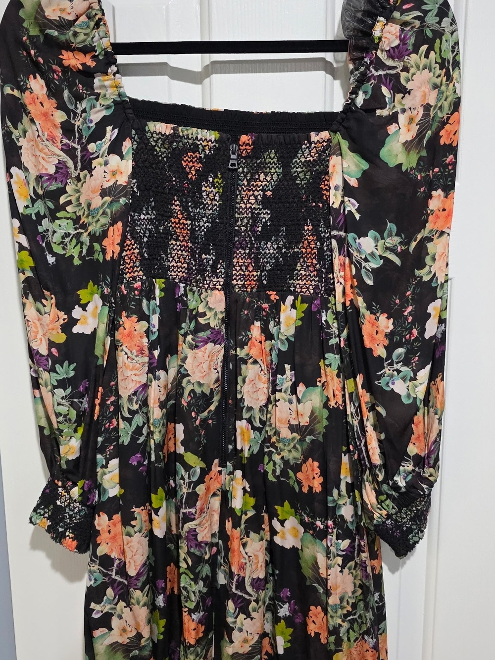 Alice + Olivia Black Floral Smocked Mini Dress - Picture 2 of 6
